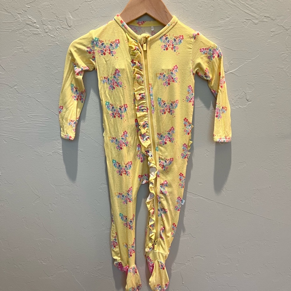 Posh Peanut 3-6mo Yellow Butterfly Keira Ruffled Footie Jammies